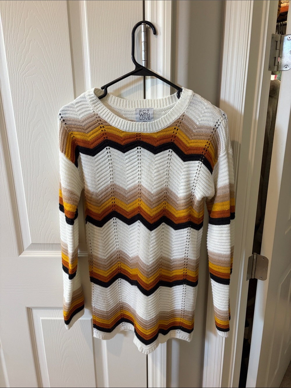 FCT With Love Chevron Stripe Crewneck Sweater - White, Mustard, Black